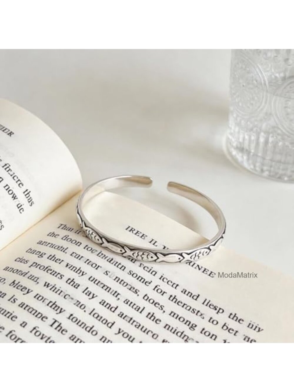 Silver Fish Pattern Open Cuff Bracelet Adjustable Bangle for Women - Picture 5 of 6